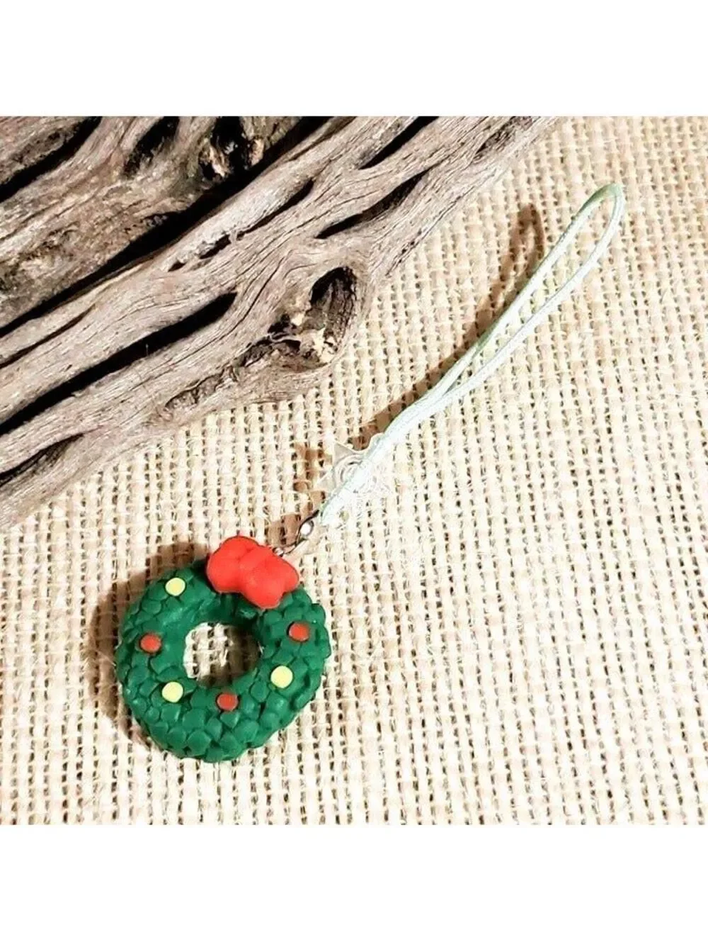 Fimo Clay Wreath with Ornaments Christmas Zipper Pull